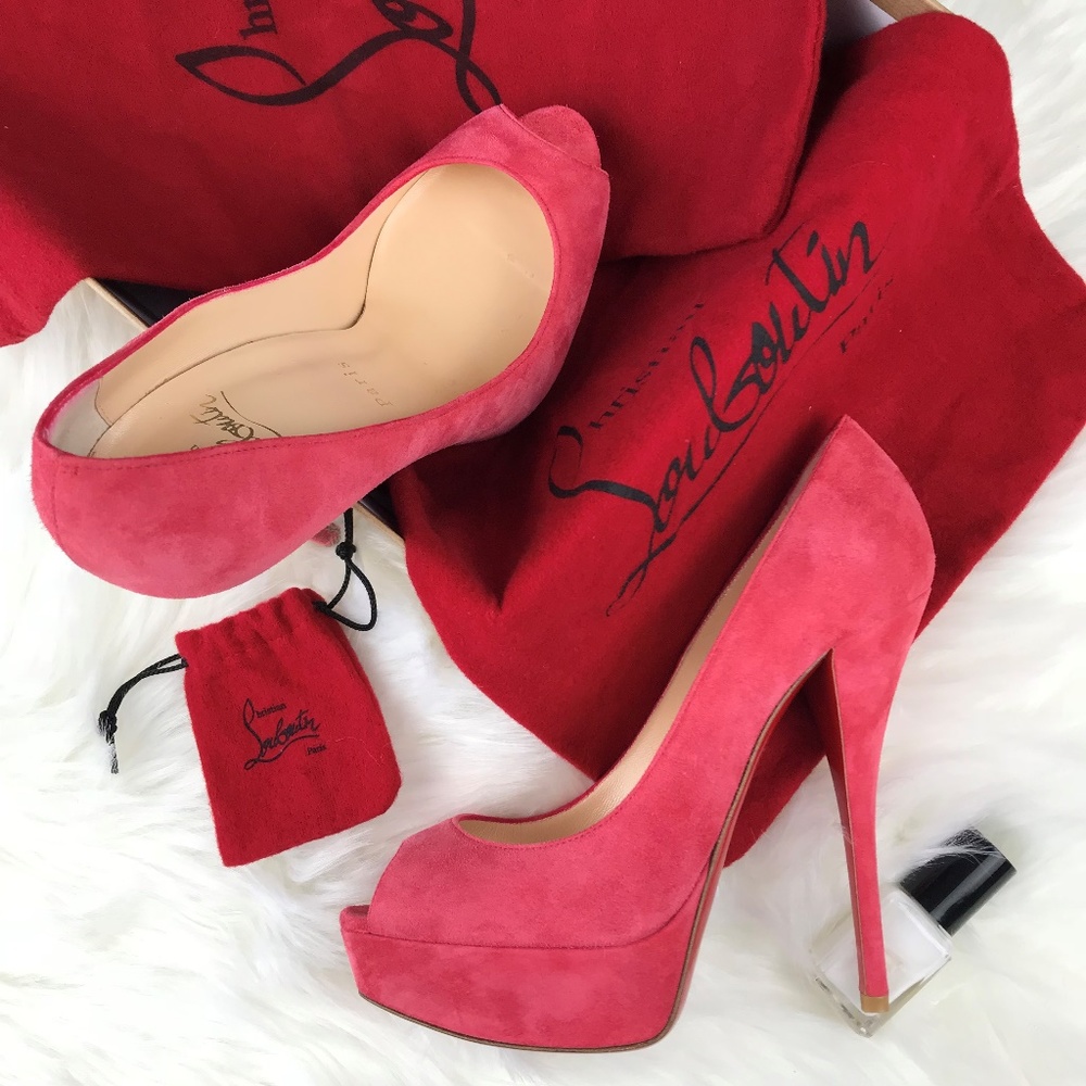 Authentic CL Troca Coral Suede Peep Toe Pumps